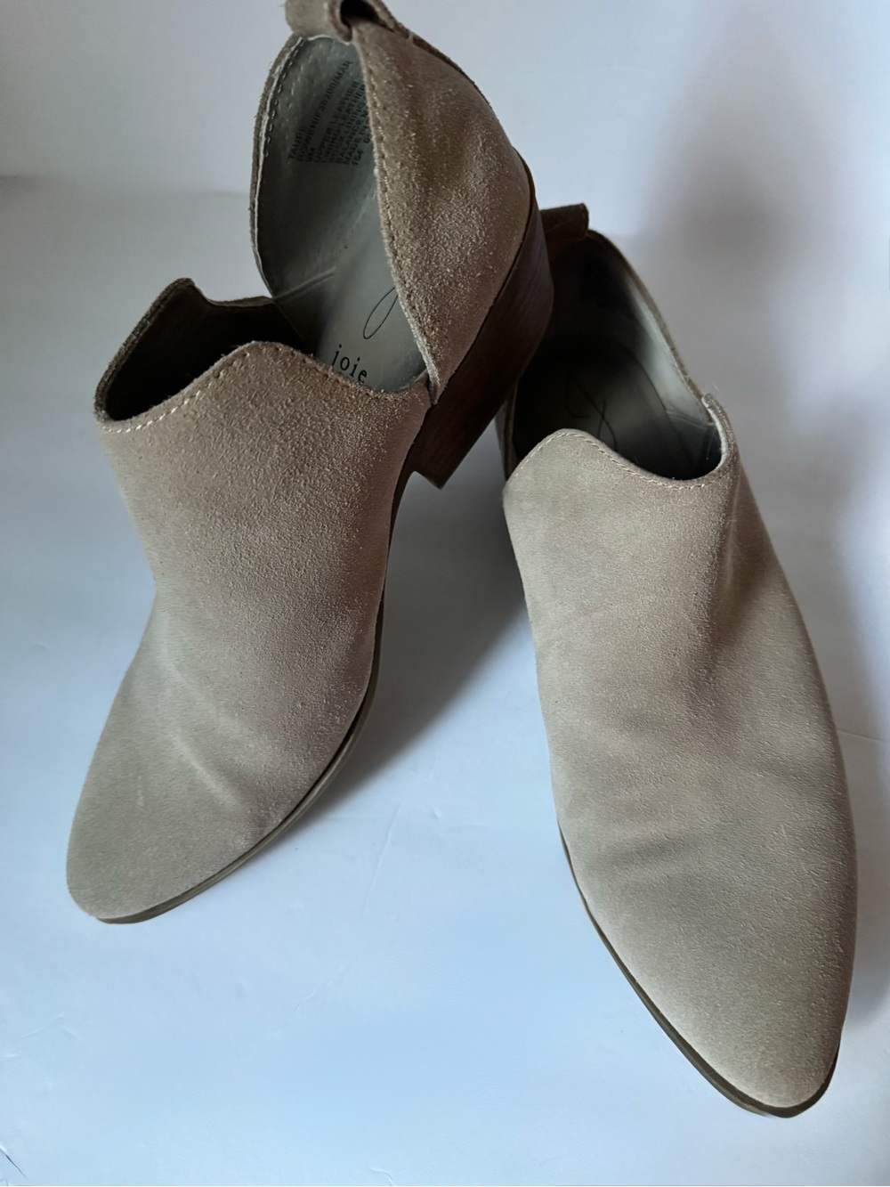 Joie Women’s 9 Rowen Taupe Suede Ankle Booties Slip On Block Heel Comfort Beige